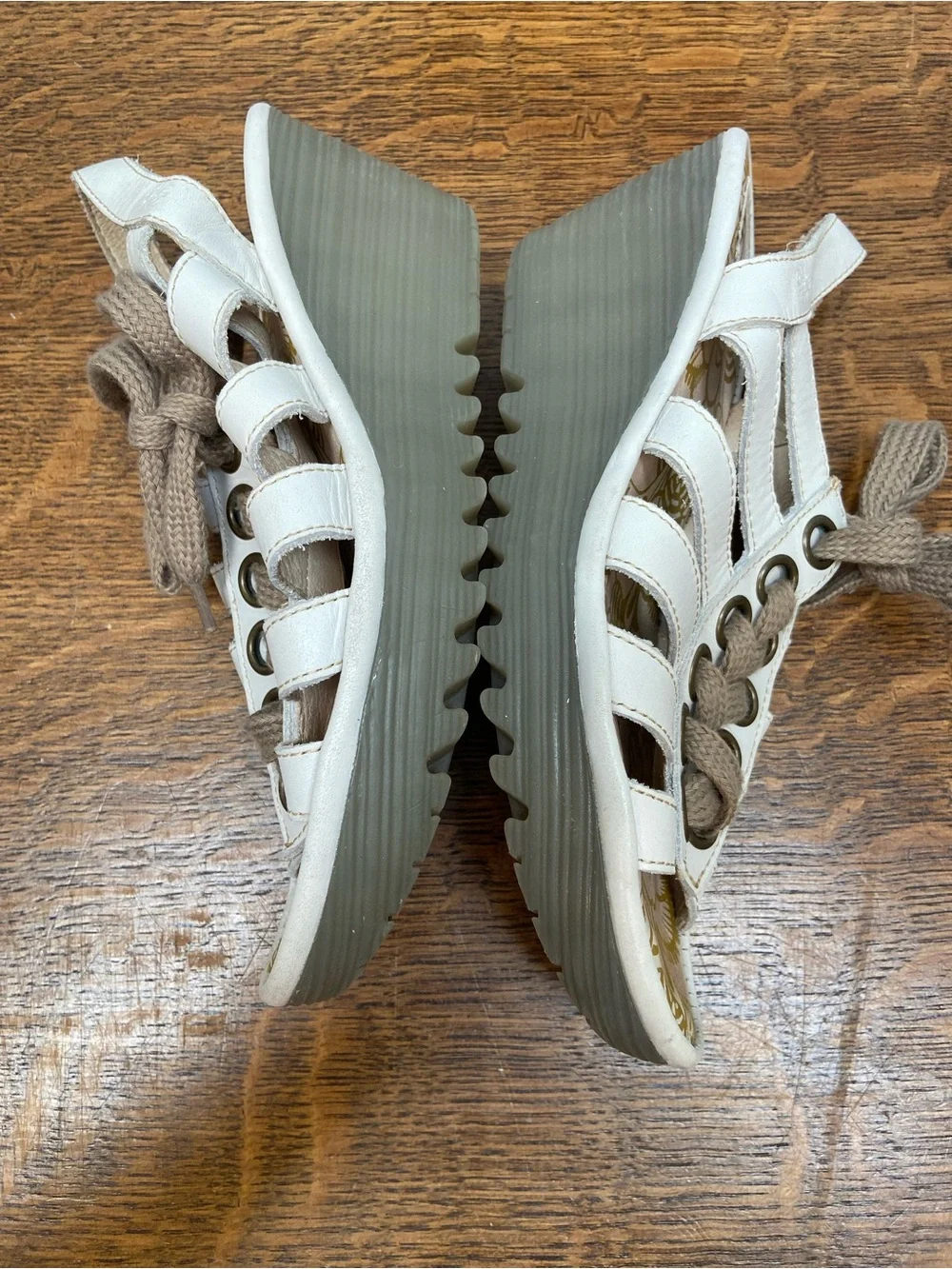 FLY LONDON LEATHER WEDGE MODERN LACE UP WOMENS 37 6 6.5 EDGY SNEAKER HEELS